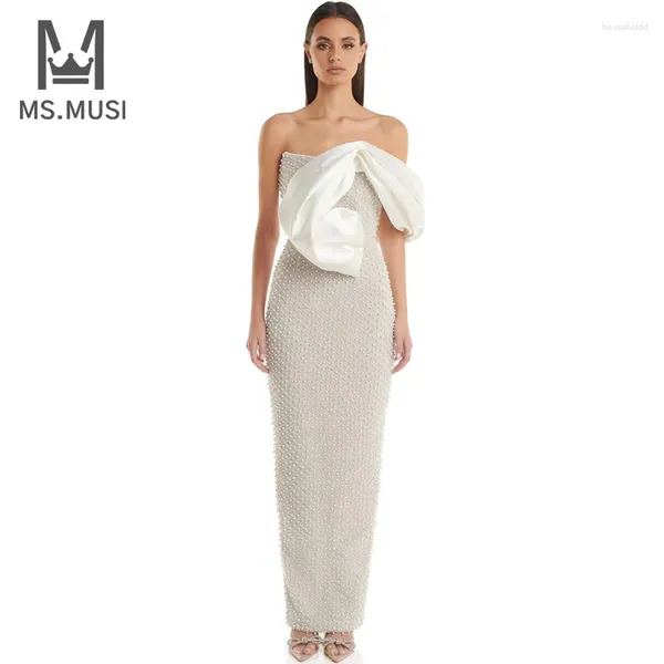 Robes décontractées MSMUSI 2024 Mode Femmes Sexy Hors de l'épaule Une perle Perles Sans manches Bodycon Party Club Événement Maxi Robe