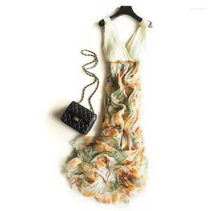 Robes décontractées Mulberry Silk Robe Holiday Beach 2024 Summer Boho Femmes Impression de fée Long pour vestidos ZM3053