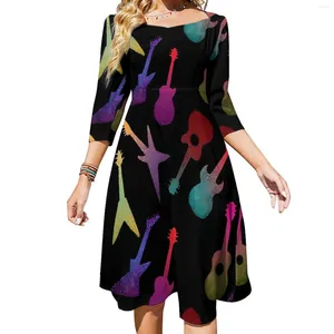 Casual jurken Muzieknotenjurk Zomergitaren Print Leuke vrouw Driekwart Street Wear Custom Oversize