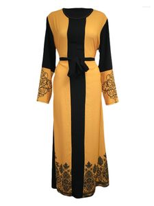 Vestidos casuales Vestido musulmán Mujeres Dubai Islam Cinturón Imprimir con cordones Abaya Caftan Turquía Ropa islámica Kaftan Marroquí Kimono Vestido