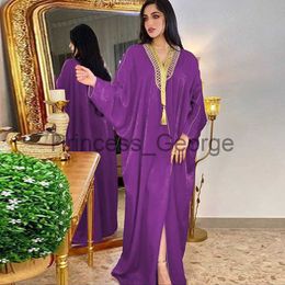 Casual Jurken Moslim Kimono Open Abaya Jurk voor Vrouwen Mode Kwastje Gouden Getrimd Vleermuis Mouw Avond Gewaad Marokko Kaftan Midden-oosten x0625