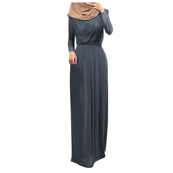 Vestidos casuales musulmanes de manga larga con lazo automático, Maxi Vestido fluido, caftán elegante para Mujer, Abaya, jersey de primavera y otoño, Vestido de Mujer