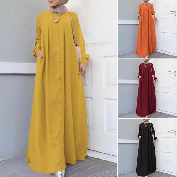 Robes décontractées musulman grande taille robe 6XL 5XL 4XL mode femmes poche couleur unie lâche tempérament robe de banlieue