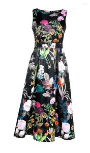 MYSIMLOCHIC Mode Vrouwen Bloemenprint Jurk Zomer Herfst Mouwloos Vest Tank Een Lijn Midi Lange Kantoor Dame Werkkleding