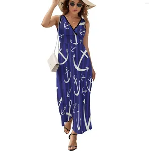 Robes décontractées Anchor nautique robe à rayures Ladiesnight Club Maxi V Neck Sans manches street street graphique Boho Beach Long