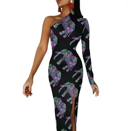 Casual jurken Neon olifant lange jurk vrouwelijke kleurrijke tribale print street street street street street maxi mooie bodycon high spleit aangepaste kleding