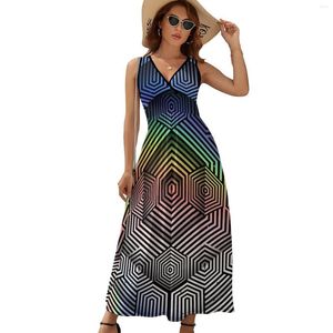 Robes décontractées néon géométrique robe Alien Vision imprimer Simple bohême longues femmes Kawaii Maxi graphique Vestidos cadeau d'anniversaire