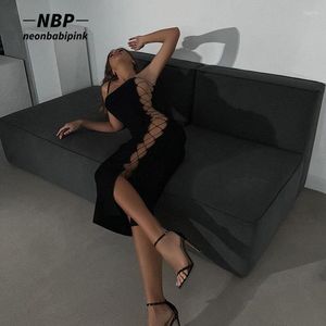 Vestidos casuales NEONBABIPINK Hollow Out Bandage Dress Sexy Club Wear All Black Party Outfits para mujeres 2023 Summer Midi Bodycon N69-CB15
