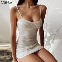 Robes décontractées Nibber Sexy Dentelle Blanc See-through Mini Femmes 2024 Summer Party Night Élégant Bow Bodycon Robe courte Stretch Slim Mujer