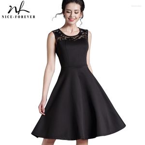 Vestidos casuales Nice-forever Elegante Ladylike Encaje con estilo Encantador Sexy Mujeres O Cuello Sin mangas Vintage Vestido de fiesta Pequeño vestido negro A008