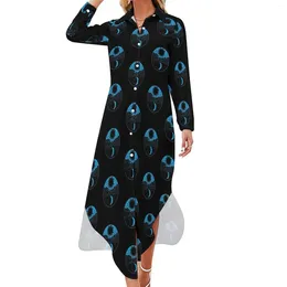 Robes décontractées Night Day A-Line Robe en mousseline de soie rétro femmes à manches longues mode coréenne col en V personnalisé surdimensionné