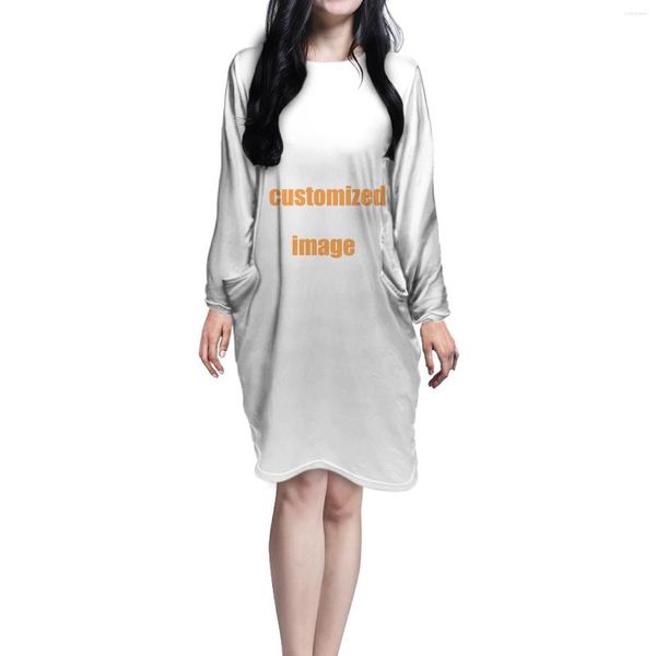 Vestidos casuales NOISYDESIGNS Vestido personalizado Mujer Manga larga Impresión personalizada Jersey O Cuello Ropa de casa Pijamas POD Drop