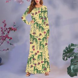 Casual jurken Nooisdesigns Elegant vrouwen feest bloemengreyhound honden patroon maxi ropa herfst 2023 Vestidos mujer verano dropship