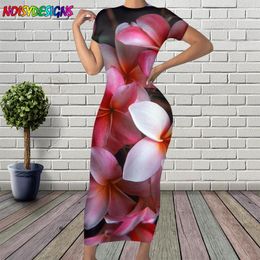 Robes décontractées NOISYDESIGNS Rose Lilas 3D Fleur Sexy Femmes Slim Crayon Longue Robe À Manches Courtes Robe Femme Moulante Automne Vêtements