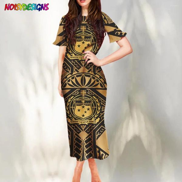 Vestidos casuales Noisydesigns para mujer con volantes de manga corta sexy bodycon polinesio tahitiano patrón fiesta ropa de noche