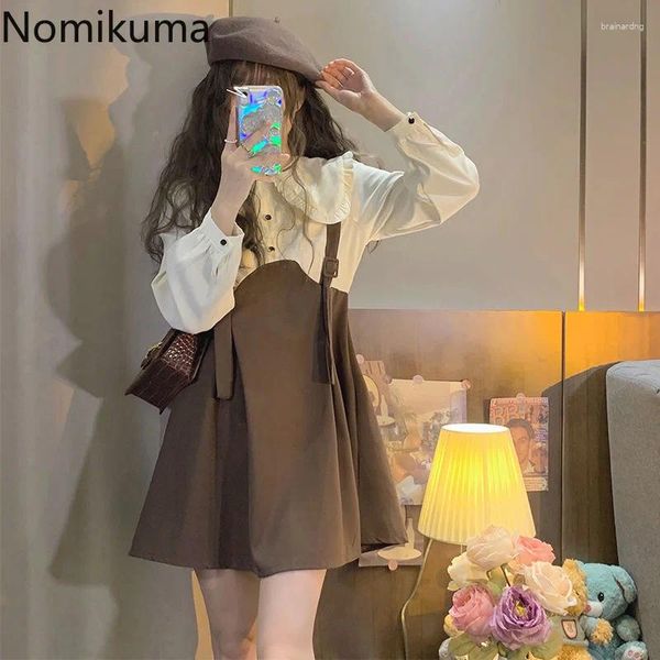 Robes décontractées Nomikuma pour femmes 2024 Spring Automn Doll Collar Coumlier Couleur Vestidos Elegantes Para Mujer Sweet Short