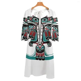 Casual jurken Noordwest Native Art Haida Tlingit Terug Vetersluiting Backless Jurk Vierkante hals Plus Size Elegante Dames Tribal