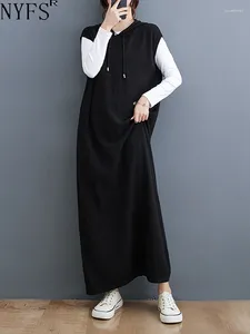 Casual jurken nyfs 2024 herfst Korea vrouw jurk vestidos gewaad elbise los plus size breien massief mouwwerk mouwloos lang