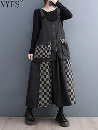 Casual jurken nyfs 2024 herfst winter dames vestidos gewaad elbise los plus size plaid patchwork denim riem lang