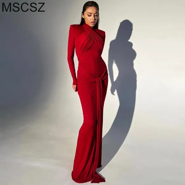 Robes décontractées O-cou à manches longues Maxi Robe Femmes Criss Cross Bandage Bodycon 2024 Spring Automne Elegant Evening Fête rouge