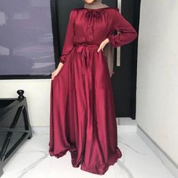 Casual Kleider Oansatz Langarm Taille Enge Frauen Kleid Elegante Glatte Satin Große Saum Traditionelle Weibliche Kleidung