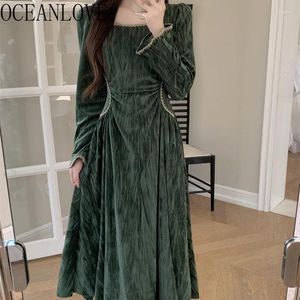 Robes décontractées oceanlove Velvet vert foncé Femmes carrées carrées coréenes mode coré