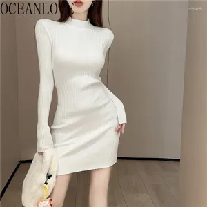 Robes décontractées oceanlove tricot vestidos para mujer solide mi-col haut automne hiverne femme bonbon couleur coréenne de mode mini robe
