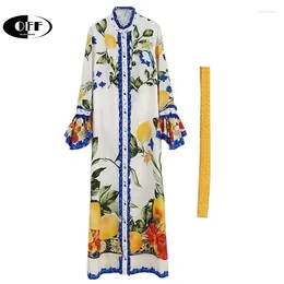 Casual Dresses OFF Designer Runway Fashion Floral Print Ruched Maxi Dress Zevity Flare Sleeve Vacation Evening Party Women Vestido