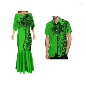 Vestidos informales con hombros descubiertos, falda de sirena, estampado Tribal polinesio para mujeres, 7XL, ropa para parejas, camisas para hombres, uniforme informal