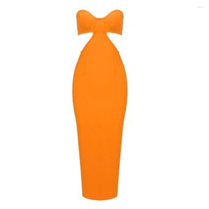 Casual jurken Off-shoulder mouwloos strapless uitgeholde taille sexy bandage maxi-jurk zwart oranje bodycon feestgala 7902