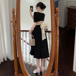 Casual Jurken Officer Figuur Van Franse Hepburn Wind Hubble-bubble Sleeve Backless Reap Taille Temperament Chic Jing Little Black Dress