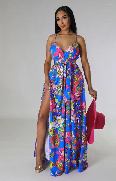 Vestidos casuales pintura al óleo suave bohemio vestido floral estilo francés 2024 verano de mujer correa de alto grado largo