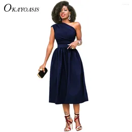 Robes décontractées okyoasis été 2024 Fashion dames robe femme 3 couleurs une épaule à mi-mollet sexy lâche plus taille