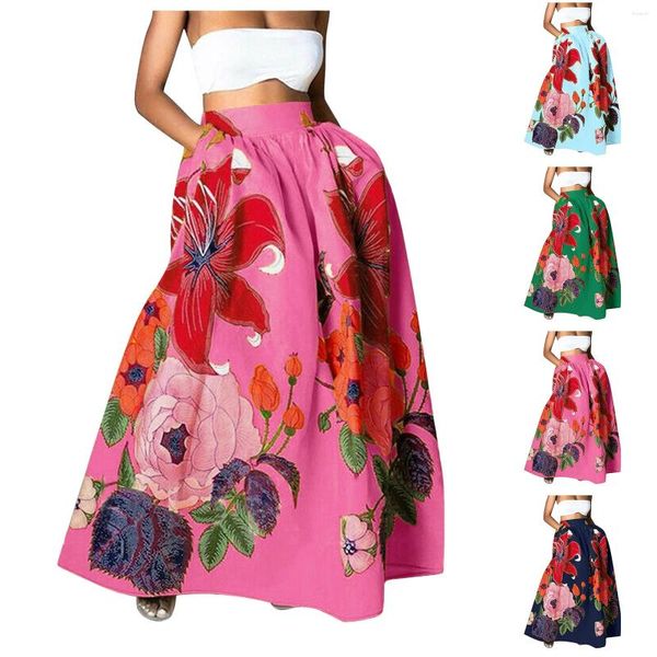 Vestidos informales en venta Liquidación Mujeres Bohemio Floral Impresión Maxi Falda de la cintura Alta Policita Playa Vestidos largos Verano Moda 2024