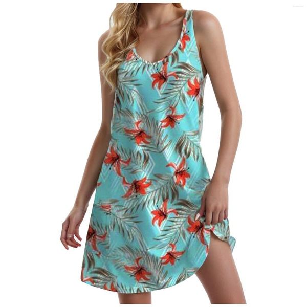 Vestidos casuales en venta Liquidación de la moda de verano Femenina Media altura V Túnica de cuello con vestido de estampado Mujer ropa