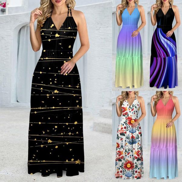 Robes décontractées en vente Femme Femme Sumou Souples maxi Robe à plusieurs niveaux plage fluide long vestide Verano Moda 2024