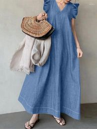 Vestidos casuales Una pieza Denim Vestido de moda coreana para mujeres 2024 Primavera Verano Damas de gran tamaño Maxi Jean Vestido largo Mujer