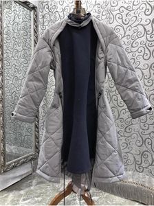 Robes décontractées Robe une pièce 2024 Automne Hiver Haute Qualité Femmes Chaud Coton Rembourré Cordon Taille Manches Longues Gris Bleu