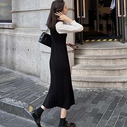 Повседневные платья, цельное женское плиссированное платье, корейский вязаный свитер с длинными рукавами, весна-осень 2021, женское платье Lady233Y