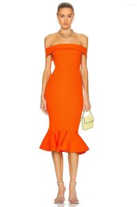 Casual jurken Orange Slash Neck Strapless Bodaycon Kindage Mouwloze Mermaid Dress Women Elegant Celebrity Evening Party Groothandel