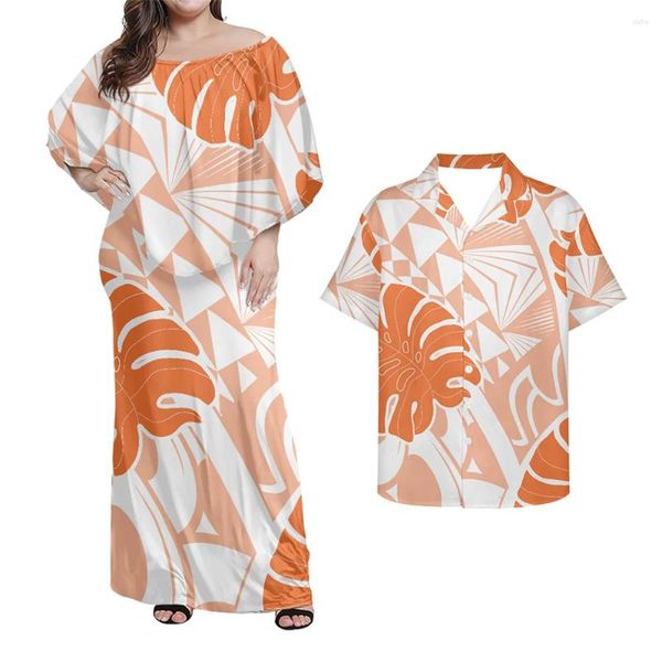 Robes décontractées Orange feuilles tropicales imprimer été femmes moulante longue robe maxi sans bretelles col élégant fête pour couple tenues