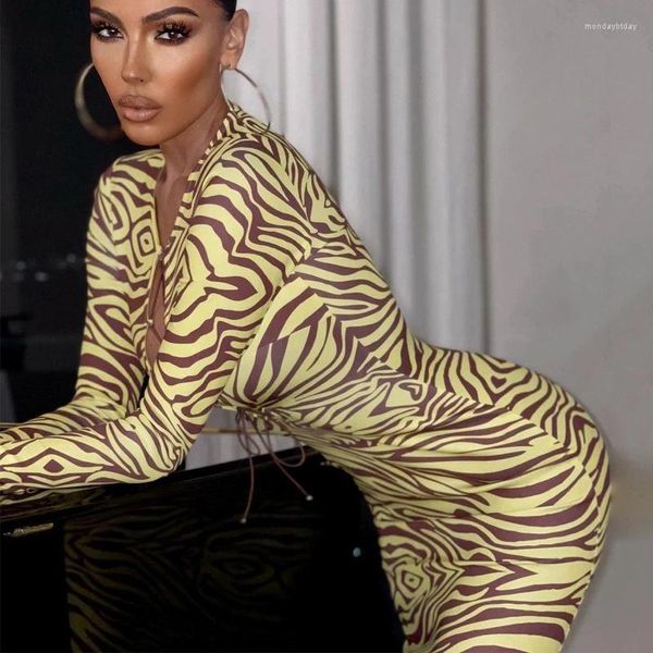 Robes décontractées orangeg Deep V Neck Partywear Yellow Zebra Print Cross Bandage Crayon Long Robe Terre Full Longueur Stripe Glamorous 2024