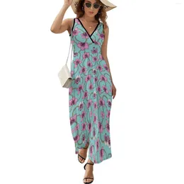 Casual jurken orkiden en ketens kleden roze blauw sexy maxi v nek design bohemia lange esthetische oversized vestidos