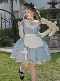 Robes décontractées Original Cross Oath Lolita OP Robe Femmes Mignon Sweet Doll Collier Maid Automne Amovible Manches Longues Volants Princesse