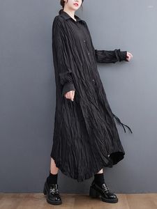 Robes décontractées surdimensionné coréen Vintage à manches longues femme robe Vestidos ample grande taille irrégulière Maxi blanc noir chemise femmes