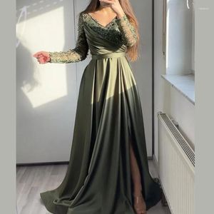 Robes décontractées surdimensionnées manches longues col en V soirée vert noir dentelle une ligne maxi robe fermeture éclair mince robe de soirée 2023 mode en gros