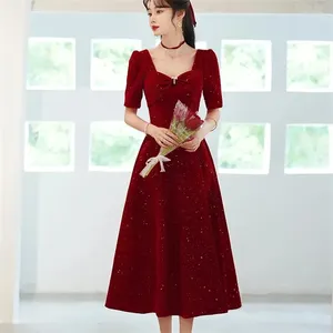 Robes décontractées surdimensionné hiver toast fiançailles robe de mariée jupe femme gros mm ventre couvrant noël rouge col carré femme