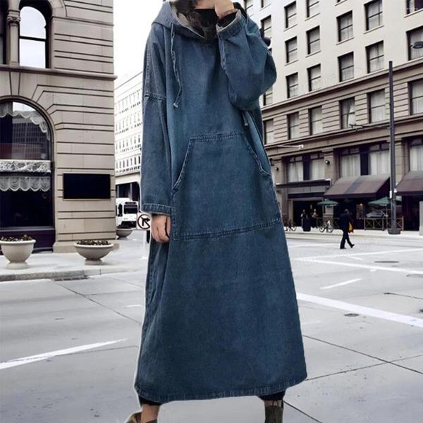 Robes décontractées surdimensionnées longues denim pour femmes 2024 automne robe robe robe américain rétro midi maïs streetwear