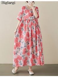 Robes décontractées surdimensionné lâche été longue fleur robe imprimée florale femmes style bohème modis plissé dames femme rose