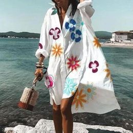 Robes décontractées chemise surdimensionnée robe femmes été imprimé bouton à manches longues lâche plage femme élégante bohème vacances robe d'été décontracté